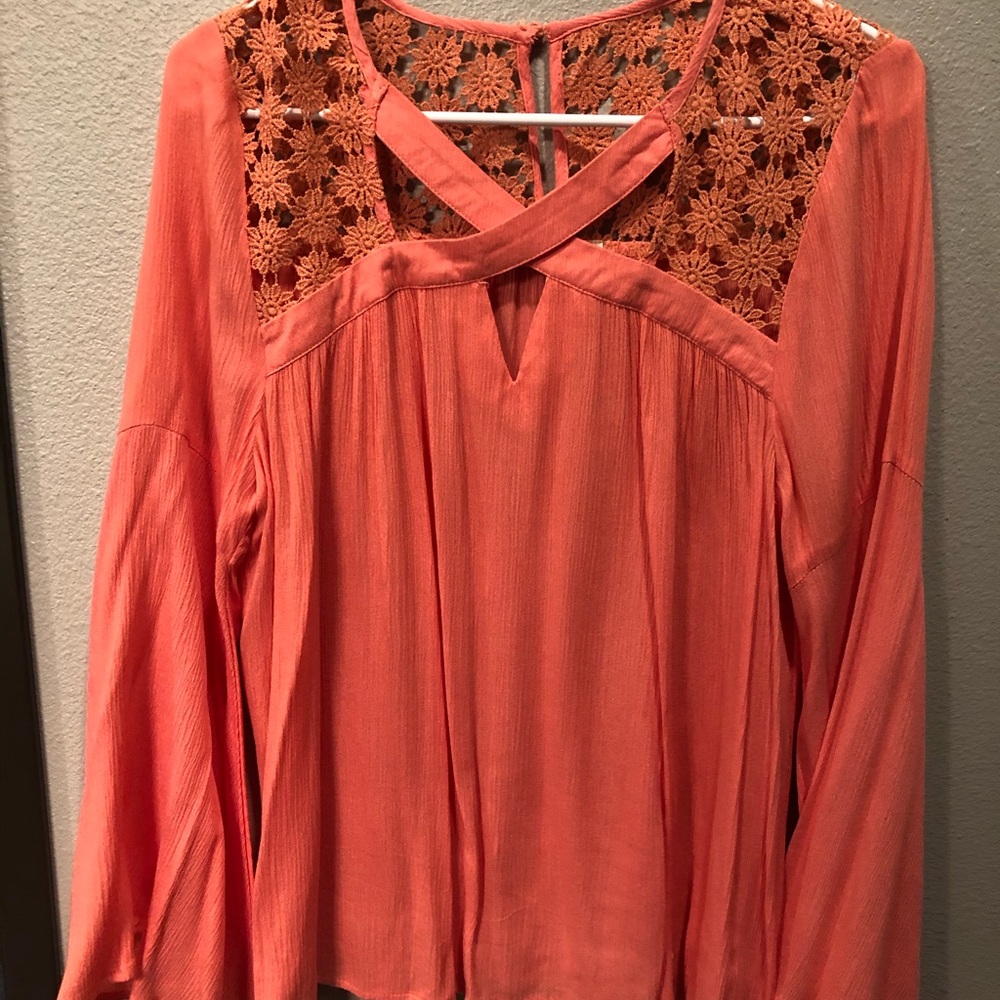 Coral Flare Sleeve Blouse